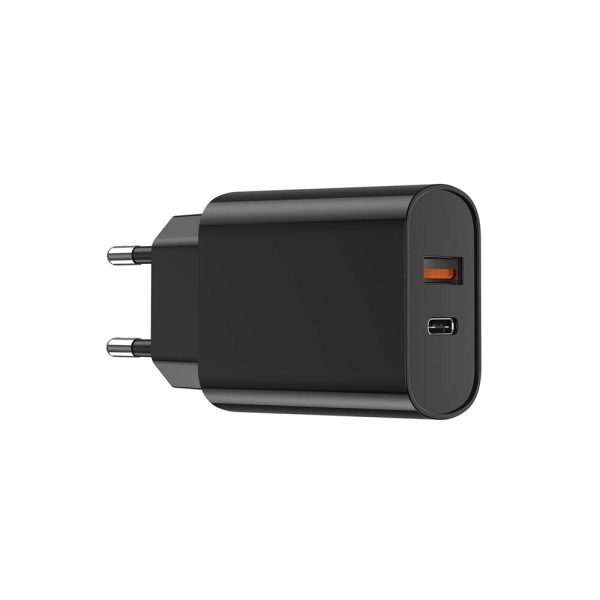 WIWU Quick Series 20W+18W PD+QC Fast Charging Adapter EU Cable USB-A to Type-C (Black), WI-U002BLK A-C